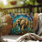 Elephant stained glass throw pillow, safari wildlife home decor, indoor outdoor accent cushion