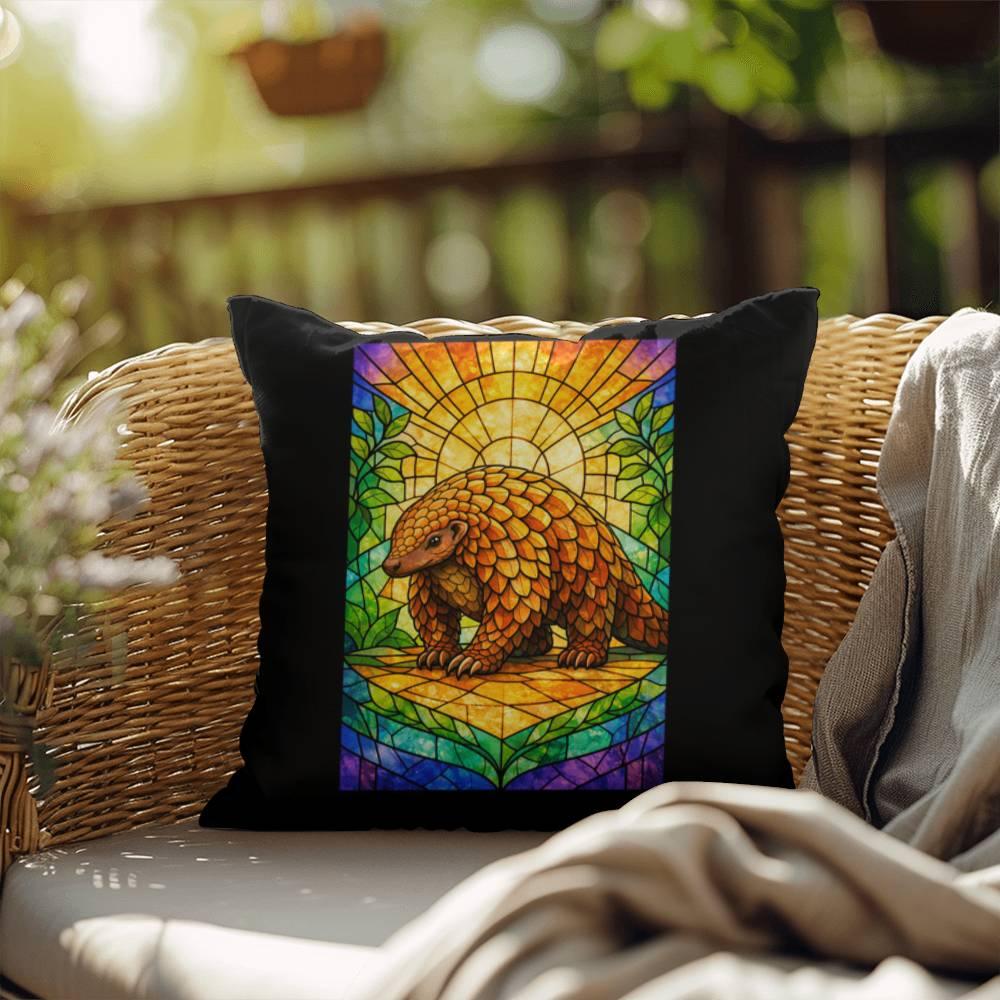 Shop our premium pangolin stained glass style throw pillow from MySisterIsASurvivor.