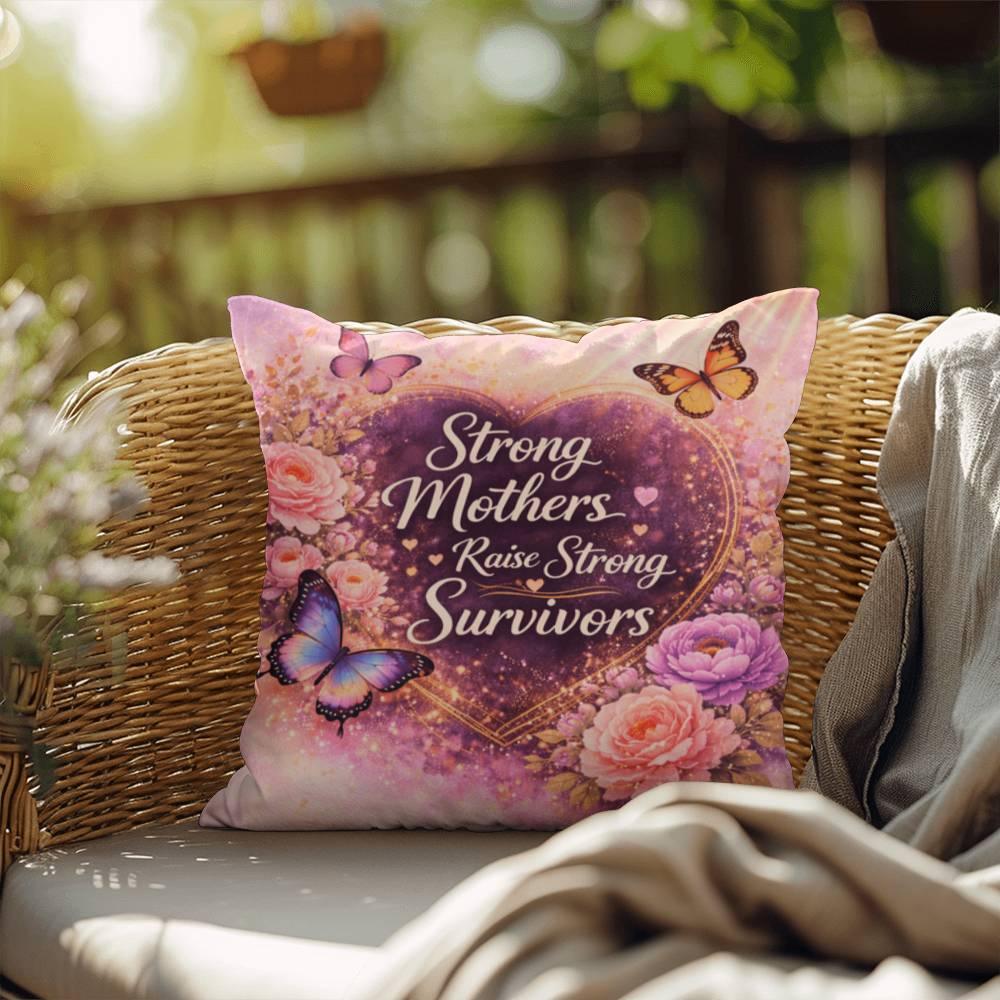 Shop our premium strong mothers raise strong survivors throw pillow from MySisterIsASurvivor.