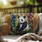 Panda stained glass throw pillow, wildlife animal decor, indoor outdoor cozy home accent