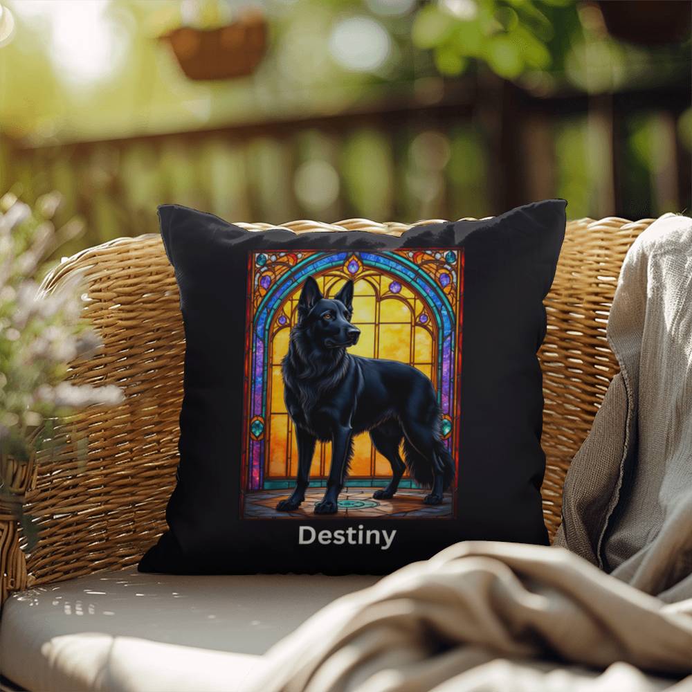 German Shepherd (Black) Indoor/Outdoor Pillow - Personalized Stained Glass Dog Tribute & Comfort Gift