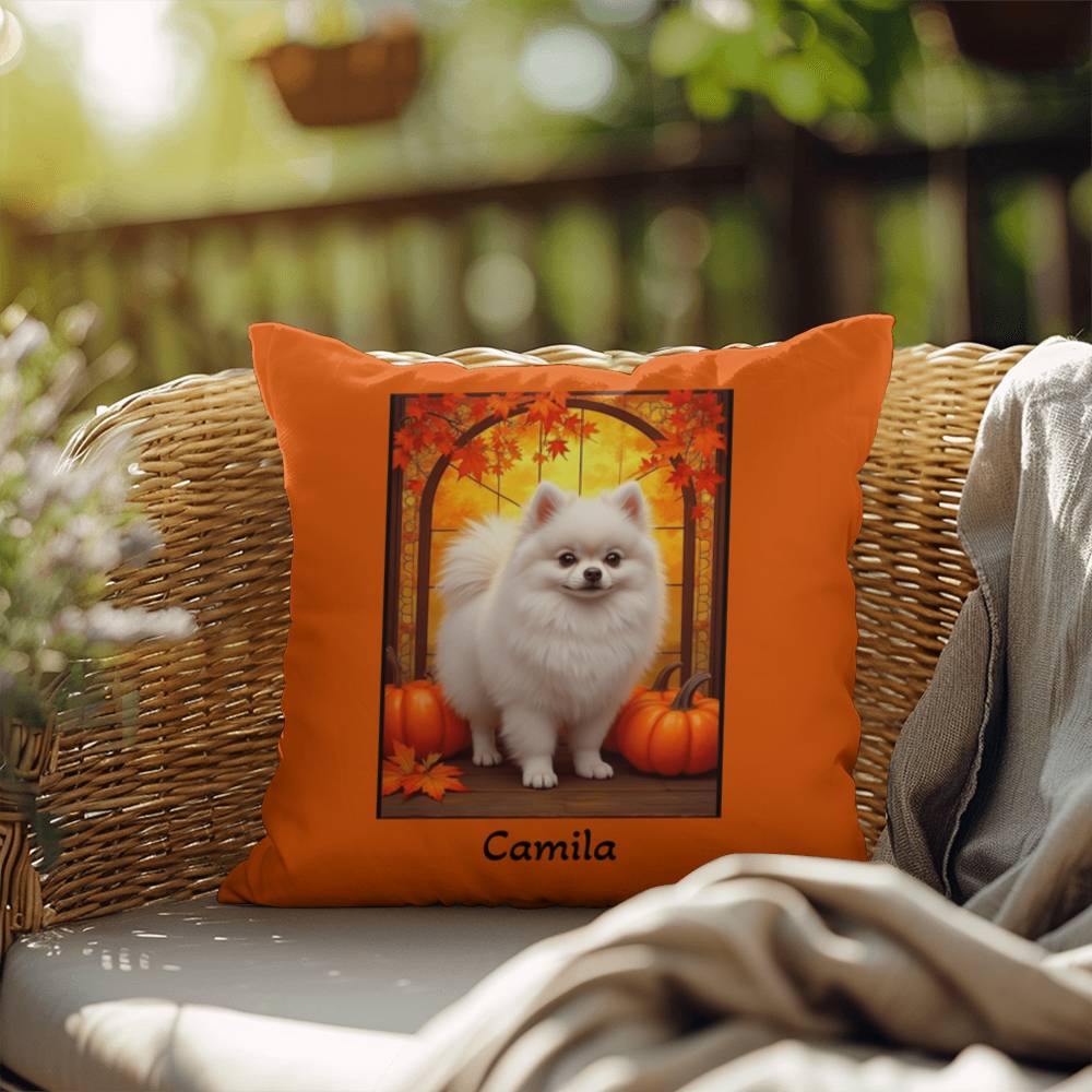 White Pomeranian indoor outdoor pillow, personalized dog cushion, pet lover cozy home accent