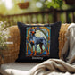 Doberman Pinscher (Blue & Rust) Indoor/Outdoor Pillow - Personalized Stained Glass Dog Tribute & Comfort Gift