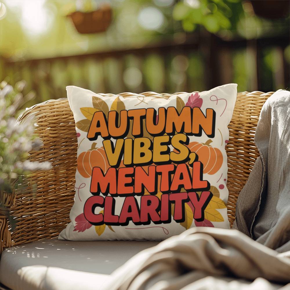 Autumn Vibes, Mental Clarity throw pillow with mindfulness saying and vibrant autumn home décor