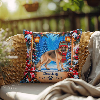 German Shepherd (Tan Coat) - Personalized Winter Accent Pillow, Custom Dog Name Gift for GSD Homes