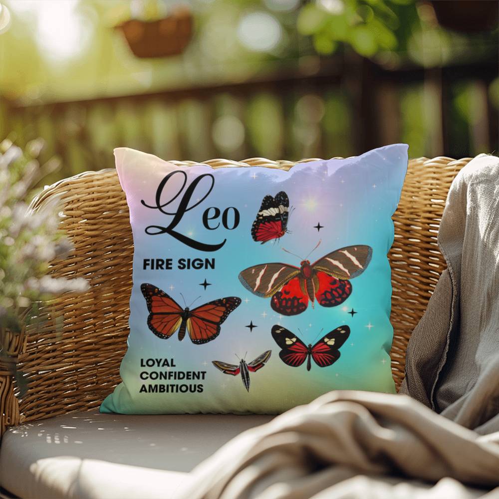 Leo Butterfly Indoor/Outdoor Pillow – Zodiac Astrology Decor, Boho Accent for Home & Patio