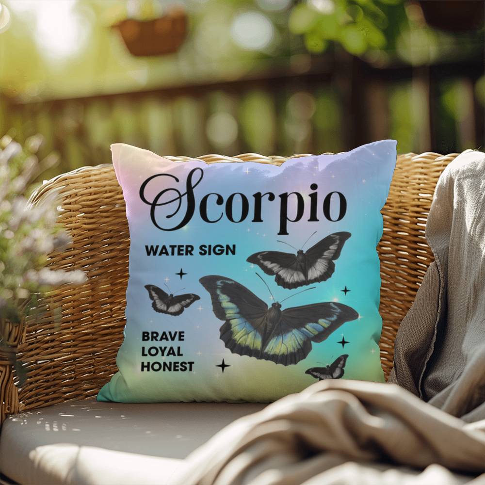 Scorpio Butterfly Indoor/Outdoor Pillow – Zodiac Astrology Decor, Boho Accent for Home & Patio