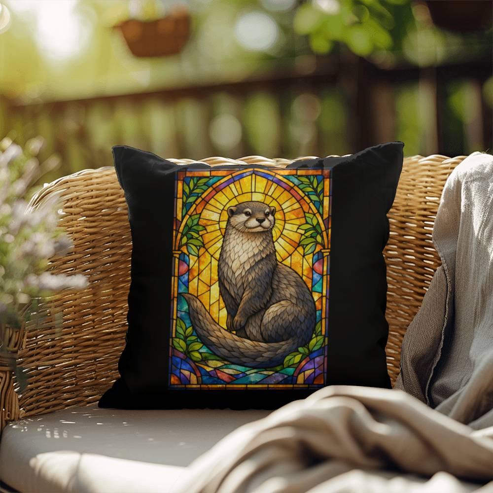 Shop our premium otter stained glass style throw pillow from MySisterIsASurvivor.