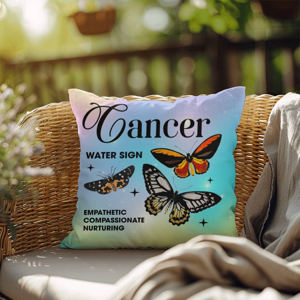 Cancer Butterfly Indoor/Outdoor Pillow – Zodiac Astrology Decor, Boho Accent for Home & Patio