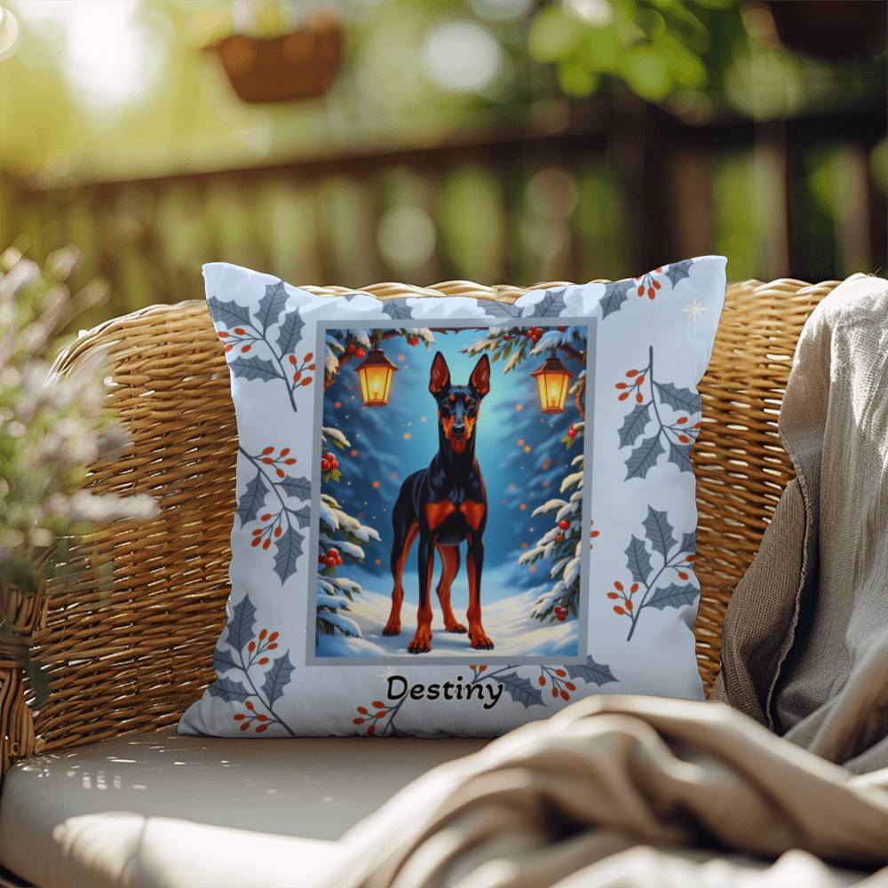 Doberman Black & Rust Pillow - Cozy winter dog throw pillow, holiday home decor, guardian dog accent