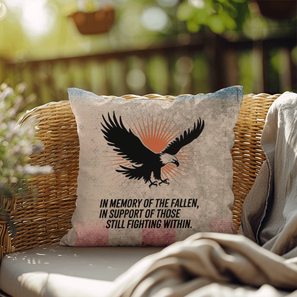 In Memory Of The Fallen Indoor/Outdoor Pillow: Resilient Comfort - Mental Health & Memorial Tribute