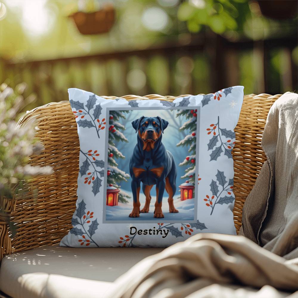Rottweiler Blue Pillow - Guardian Rottweiler pillow, winter dog throw, indoor/outdoor home accent