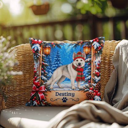 German Shepherd (White Coat, Soft Gray Shading) - Personalized Winter Pillow, Custom Name Gift - MySisterIsAsurvor
