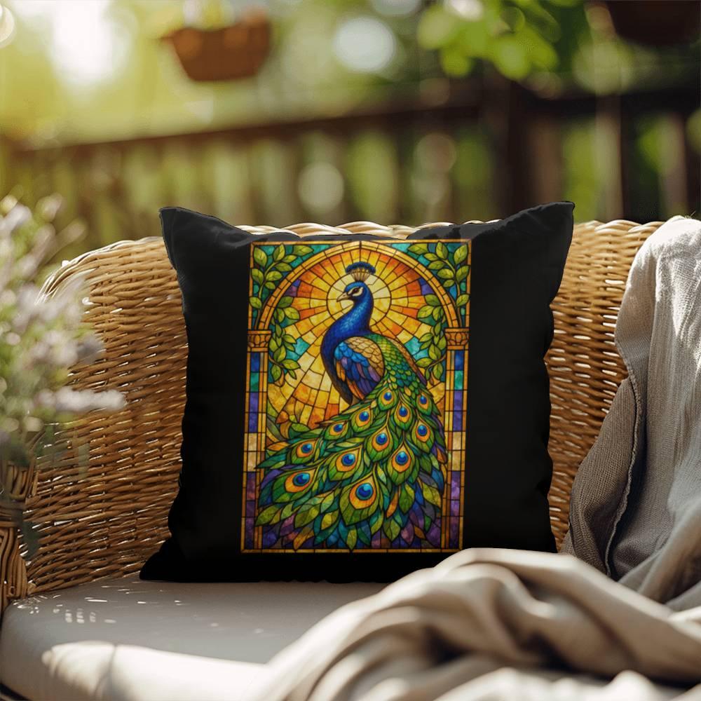Shop our premium peacock stained glass style throw pillow from MySisterIsASurvivor.