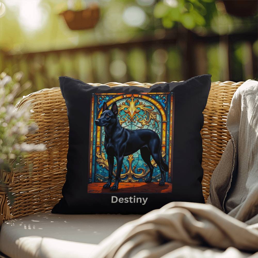 Belgian Malinois (Black) Indoor/Outdoor Pillow - Personalized Stained Glass Dog Tribute & Comfort Gift