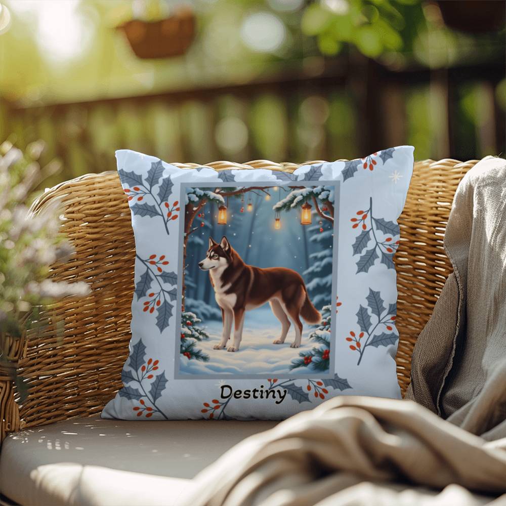 Husky Chocolate Red Pillow - Festive Husky pillow, personalized winter dog throw, cozy home accent