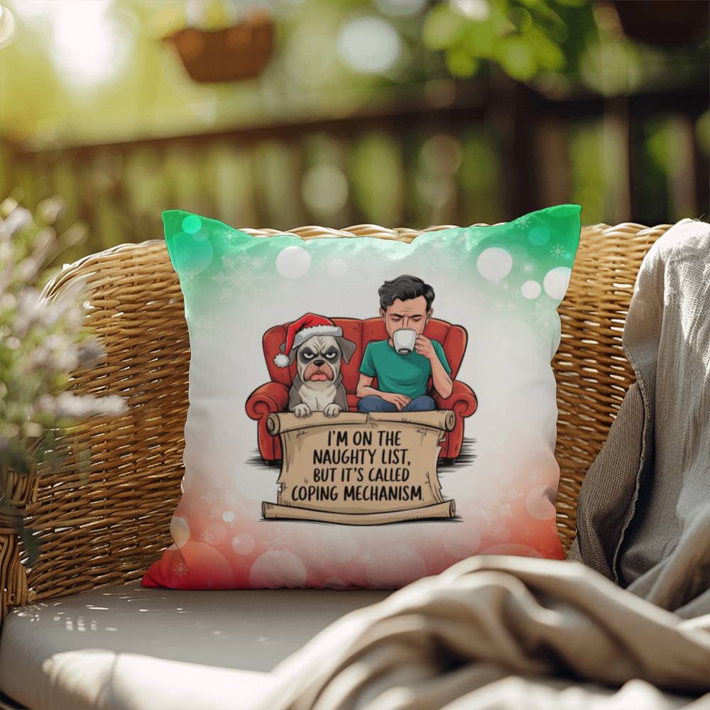 I’m on the Naughty List (Man and Dog) Throw Pillow - Funny holiday Christmas décor pillow