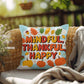 Mindful, Thankful, Happy throw pillow with uplifting fall mindfulness message for seasonal décor