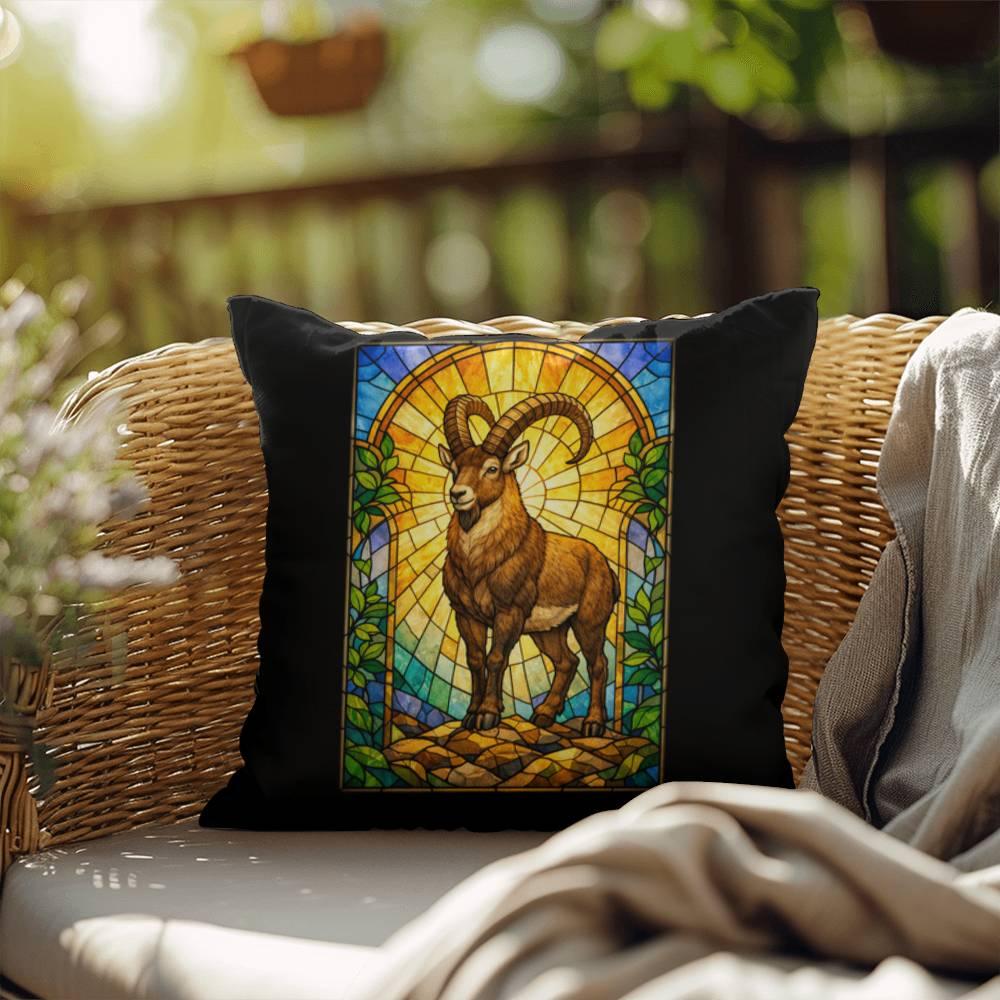 Shop our premium ibex stained glass style throw pillow from MySisterIsASurvivor.