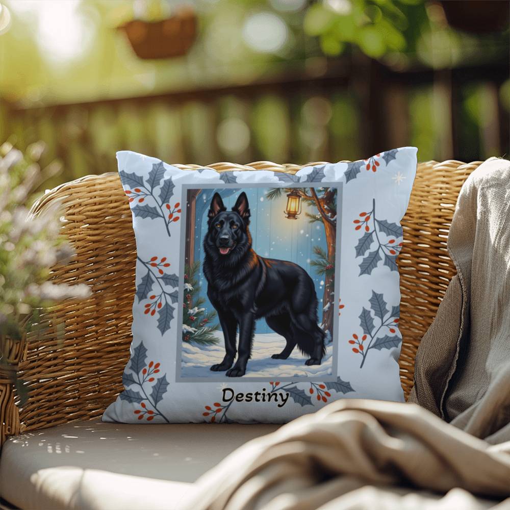 German Shepherd Black Pillow - Winter German Shepherd pillow, personalized dog throw, home decor accent