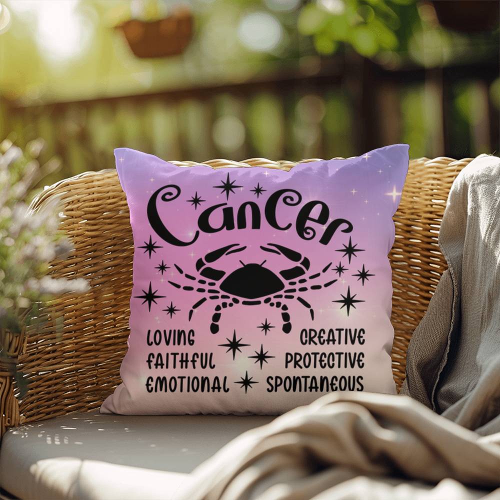 Cancer Indoor/Outdoor Pillow – Zodiac Astrology Decor, Boho Accent for Home & Patio