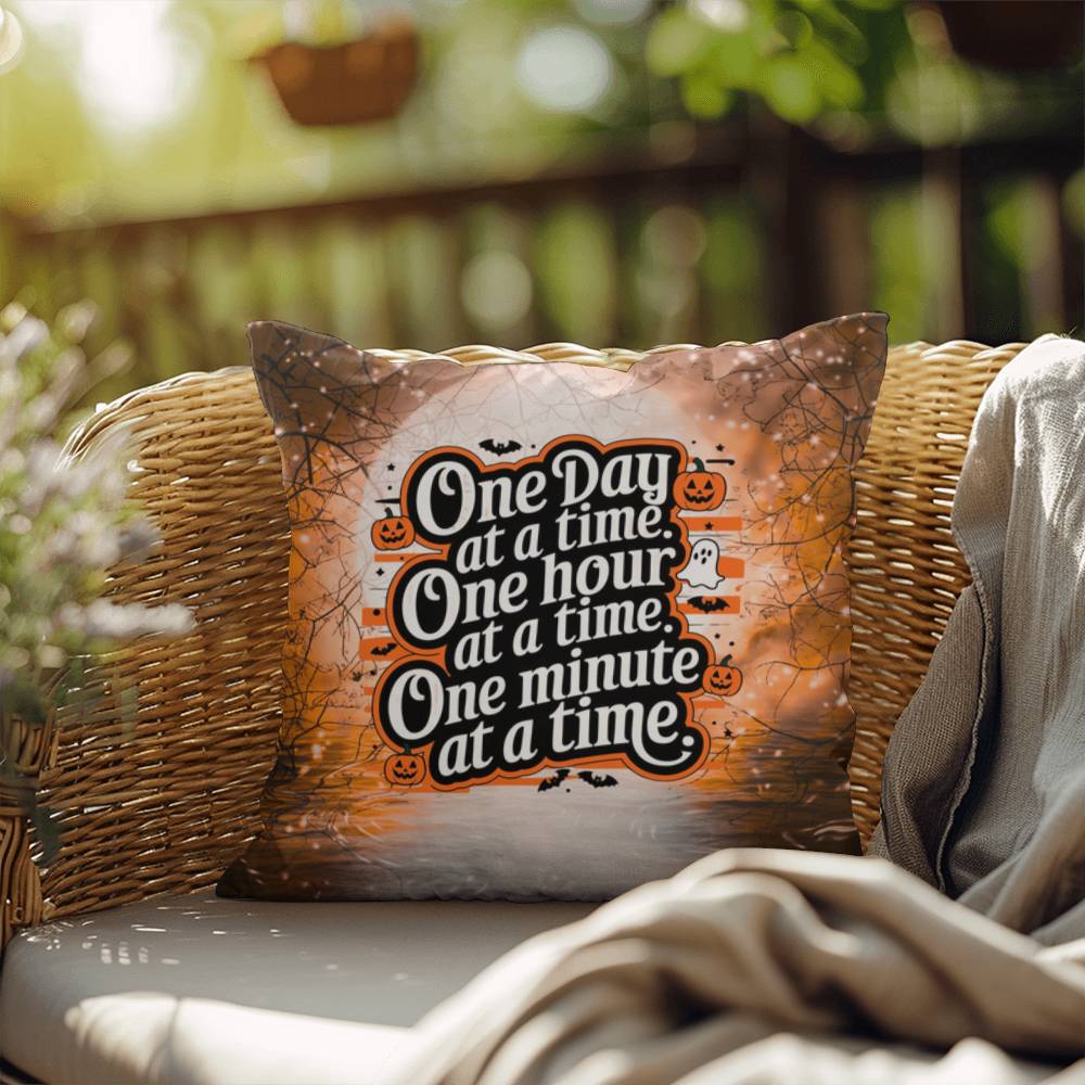 Mental health indoor/outdoor pillow with “One Day At A Time” for self-care and coping