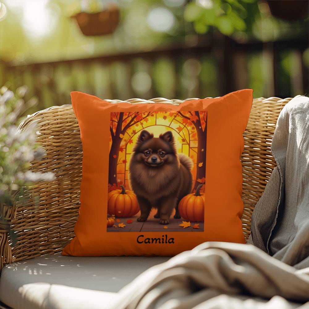 Chocolate Pomeranian indoor outdoor pillow, custom dog cushion, cozy pet lover home accent