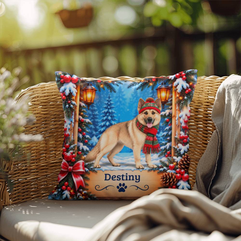 German Shepherd (Cream Coat) - Personalized Winter Name Pillow, Soft Woodland Decor for Dog Lovers