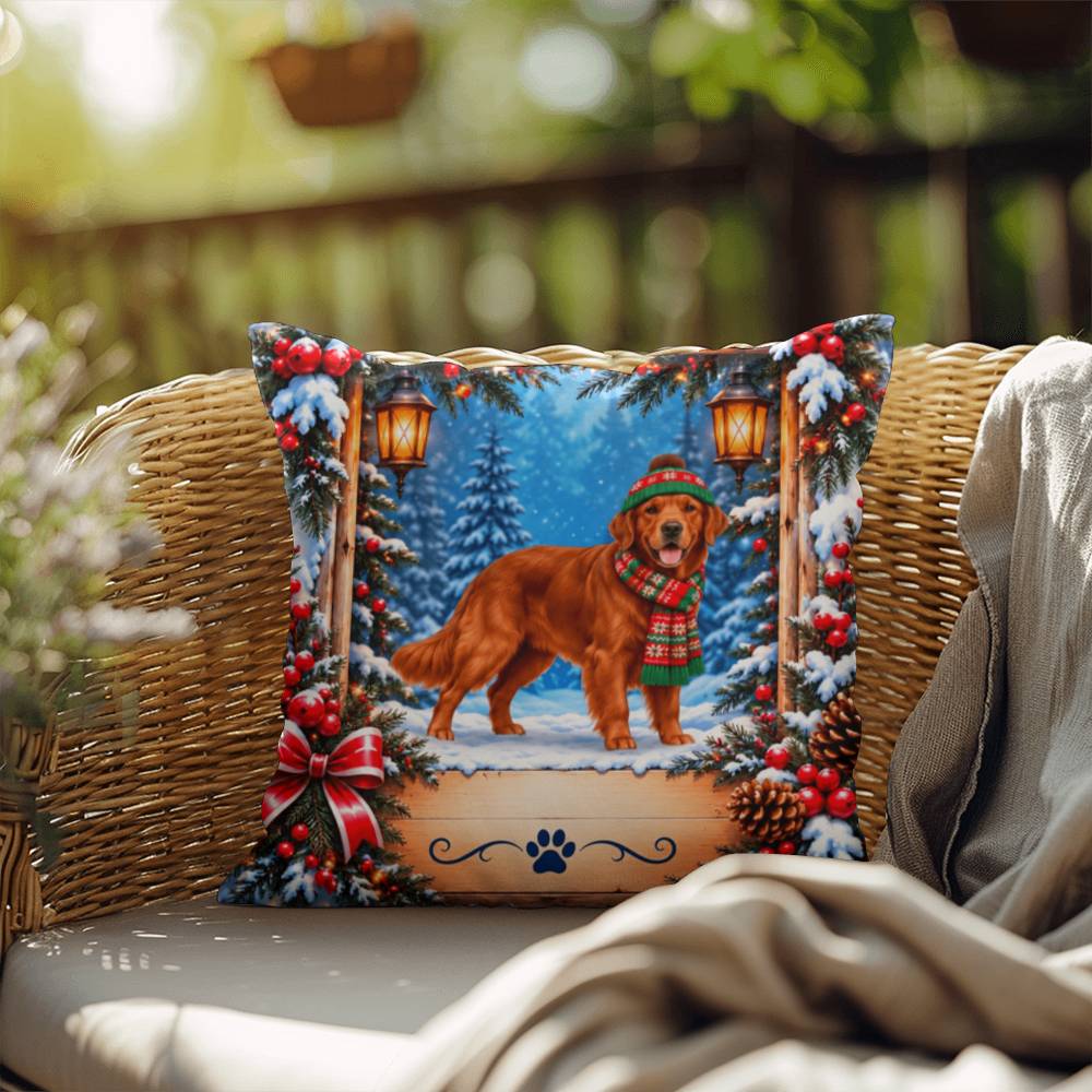 Golden Retriever (Red Field Coat) - Personalized Winter Forest Pillow, Custom Dog Name Gift