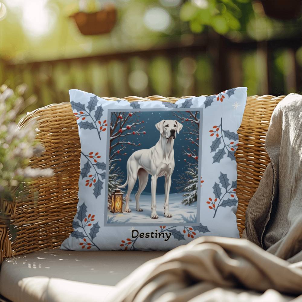 Great Dane White Pillow - Seasonal Great Dane pillow, winter indoor dog throw, home decor accent