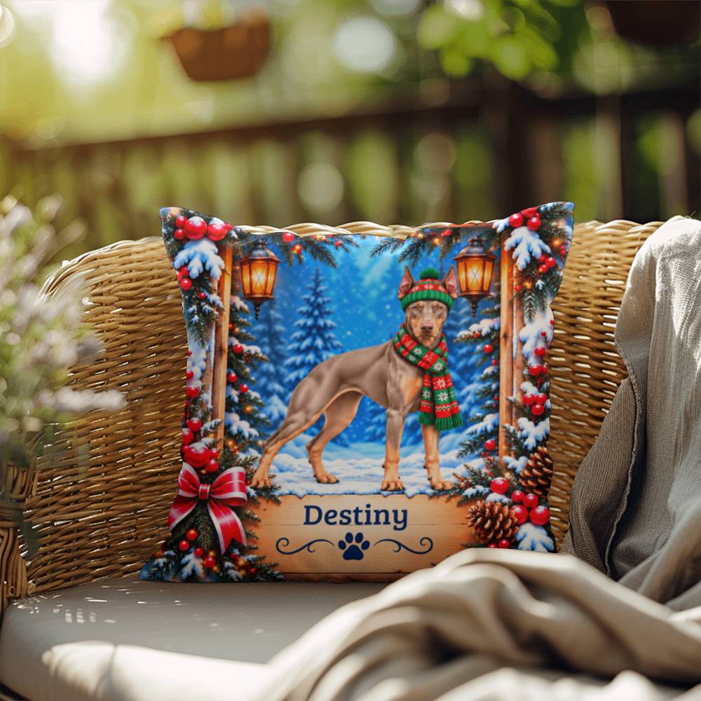 Doberman (Fawn Isabella & Tan Coat) - Personalized Snowy Pine Pillow for Doberman Parents
