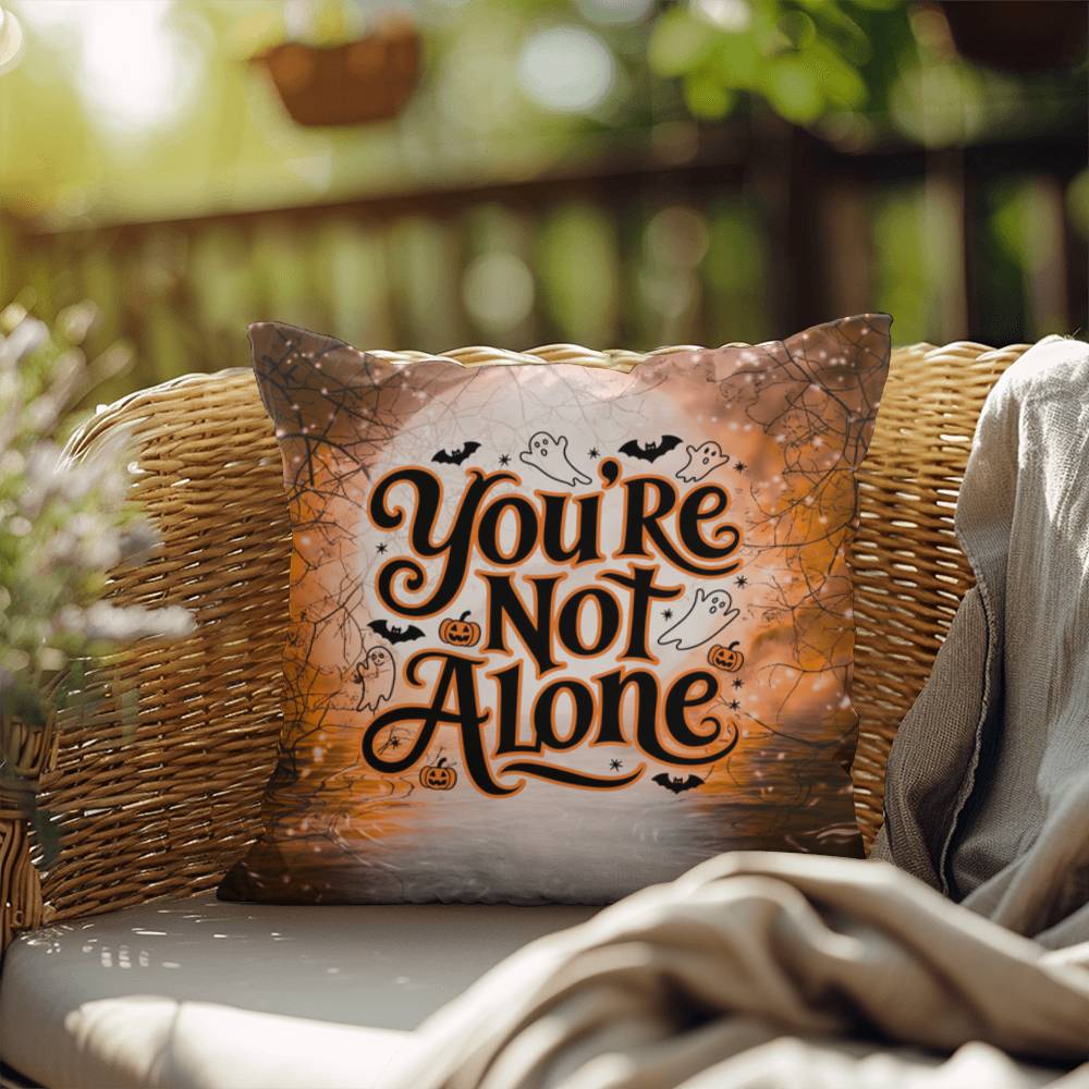 Indoor/outdoor mental health pillow with “You’re Not Alone” to promote comfort and support