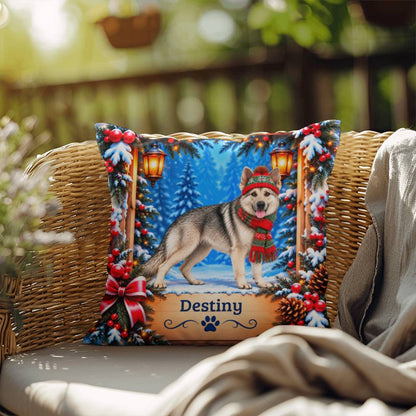 German Shepherd (Maskless Silver Sable) - Personalized Winter Pillow, Custom Dog Name Gift - MySisterIsAsurvor