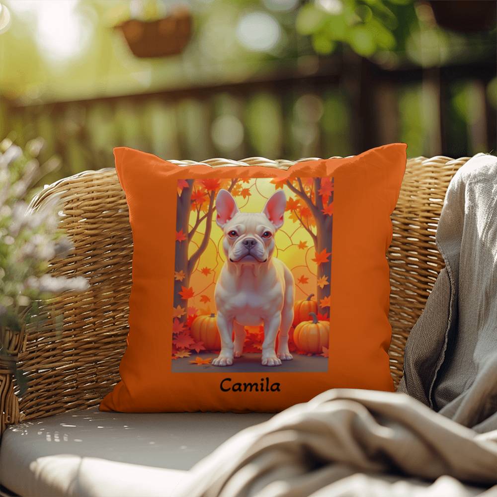 Cream French Bulldog pillow, personalized indoor outdoor Frenchie cushion, custom dog gift - MySisterIsASurvivor