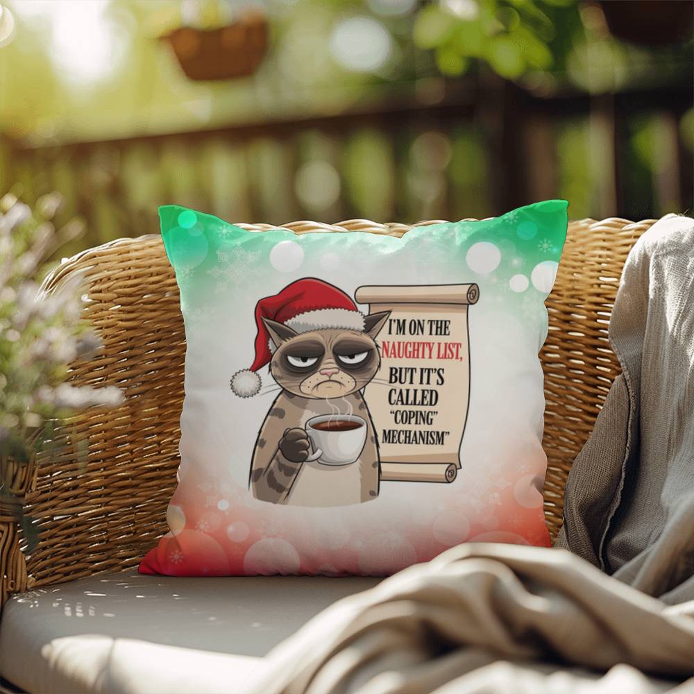 I’m on the Naughty List (Cat) Throw Pillow - Funny Christmas pet lover holiday decorative pillow