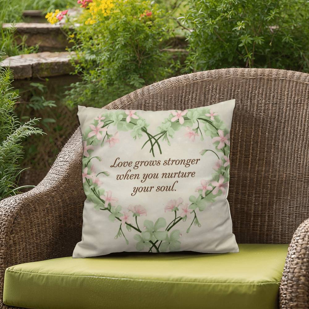 Love Grows Stronger When You Nurture Your Soul: Indoor/Outdoor Pillow Self-Care for Relaxation, Mindfulness & Emotional Wellness