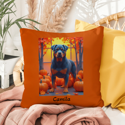Blue Rottweiler indoor outdoor throw pillow with durable fabric, perfect home décor for dog lovers