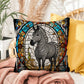 Zebra stained glass throw pillow, safari wildlife home decor, indoor outdoor accent cushion