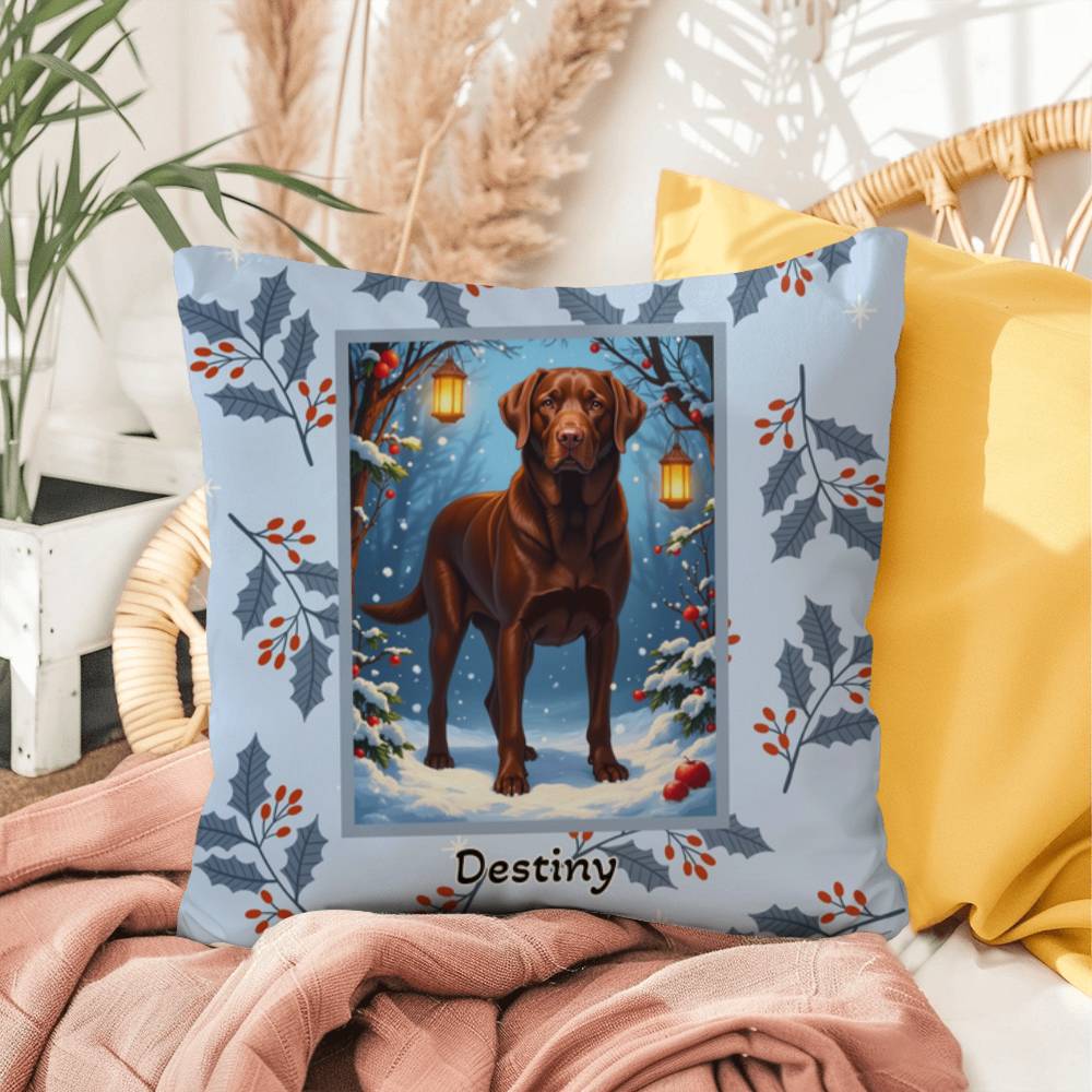 Labrador Retriever Chocolate Pillow - Holiday Labrador pillow, indoor/outdoor dog throw, seasonal accent