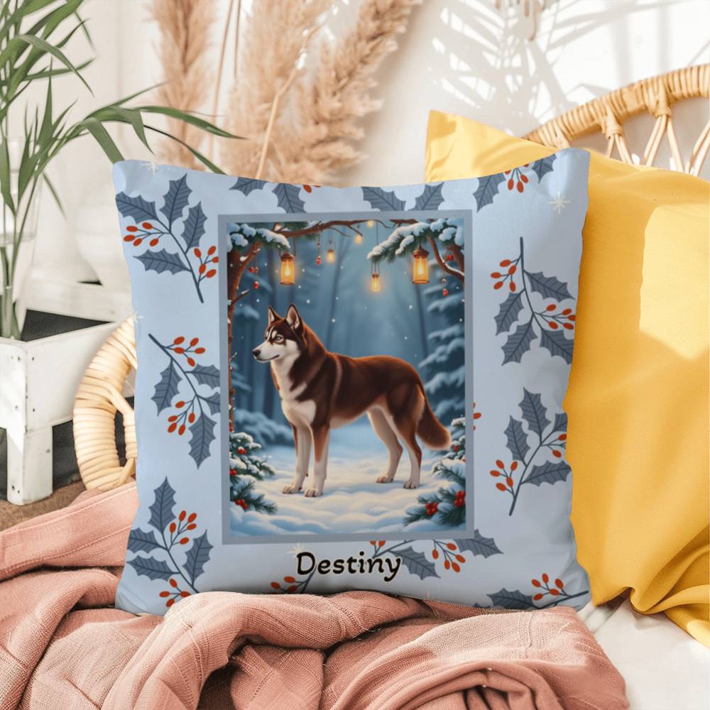 Husky Chocolate Red Pillow - Festive Husky pillow, personalized winter dog throw, cozy home accent