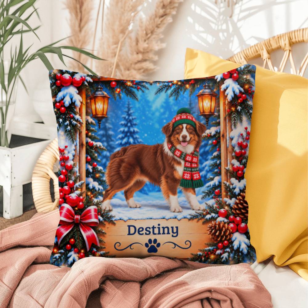 Australian Shepherd (Red Tri-Color Coat) - Personalized Aussie Throw Pillow, Dog Lover Winter Decor