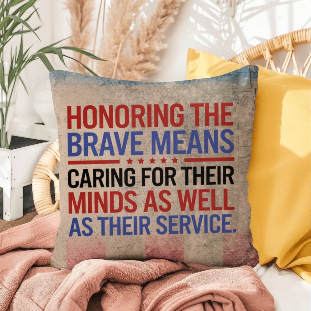 Honoring the Brave personalized outdoor pillow honoring veterans, PTSD warriors, and Memorial Day tribute