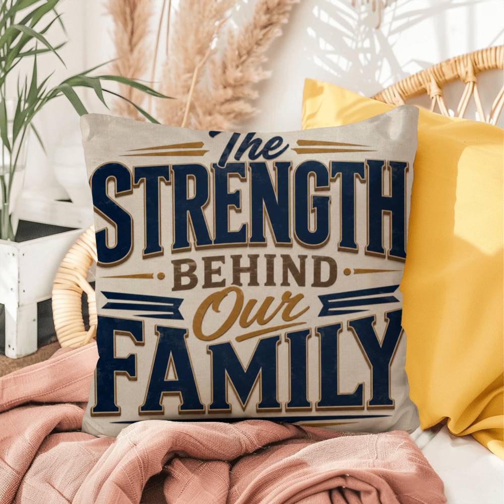 Shop our the strength behind our family throw pillow featuring the 16" x 16" style option from MySisterIsASurvivor.