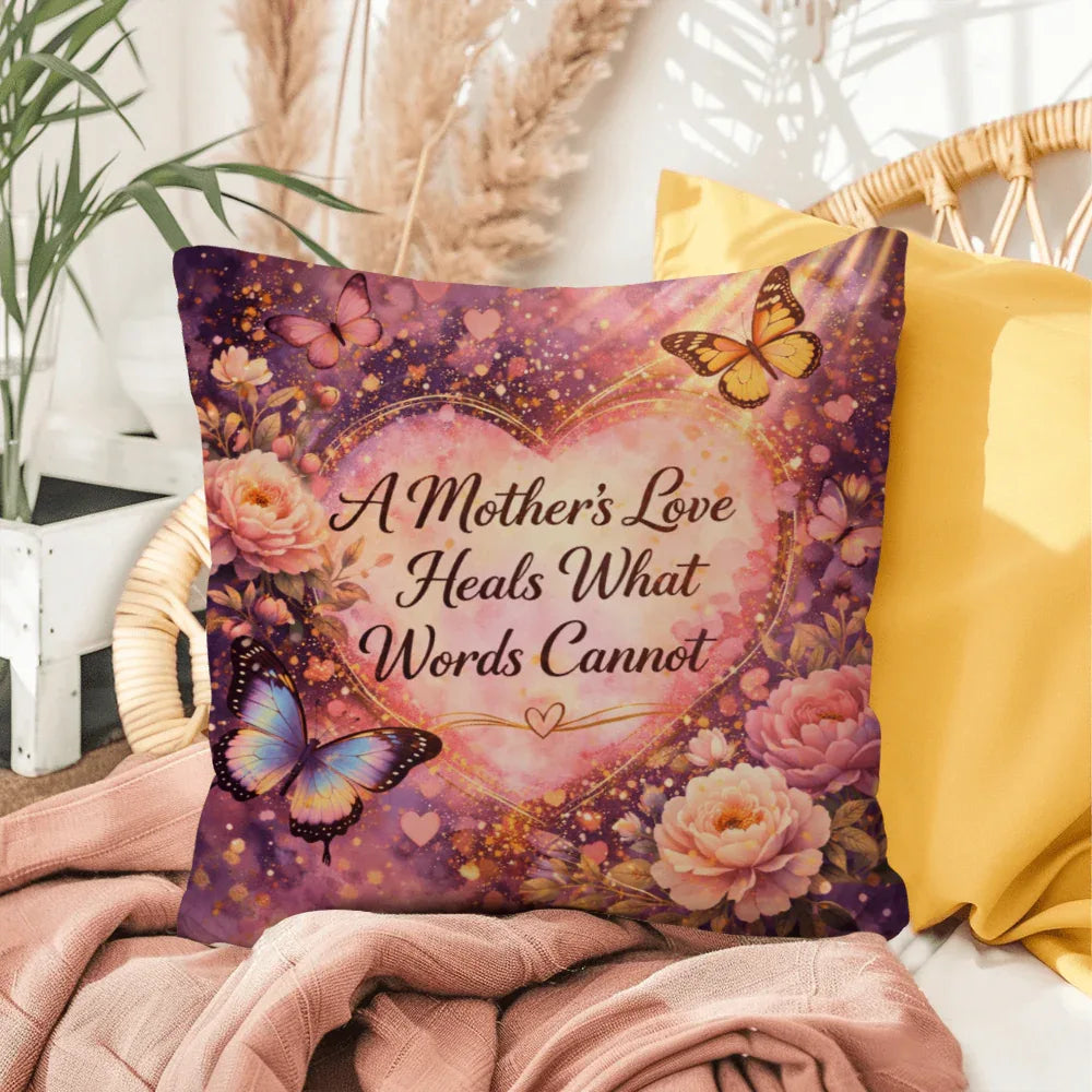 Shop our a mothers love heals what words cannot throw pillow featuring the 16" x 16" style option from MySisterIsASurvivor.
