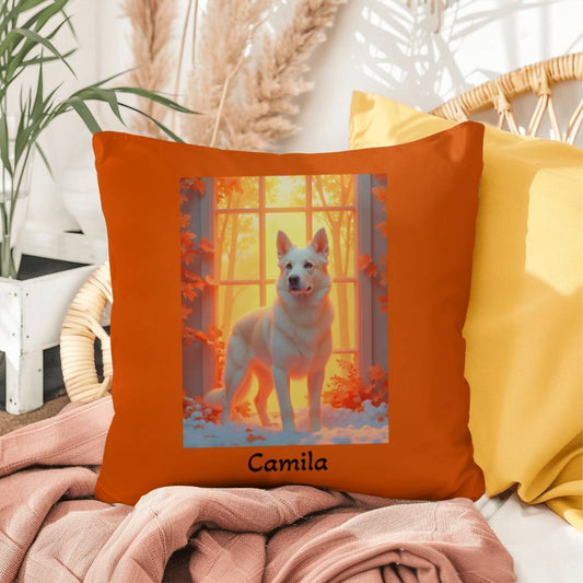 Cream German Shepherd pillow, personalized indoor outdoor GSD cushion, water-resistant decor - MySisterIsASurvivor