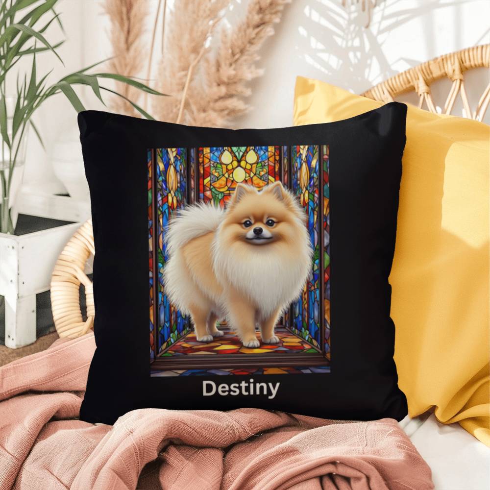 Pomeranian (Cream Sable) Indoor/Outdoor Pillow - Personalized Stained Glass Dog Tribute & Comfort Gift