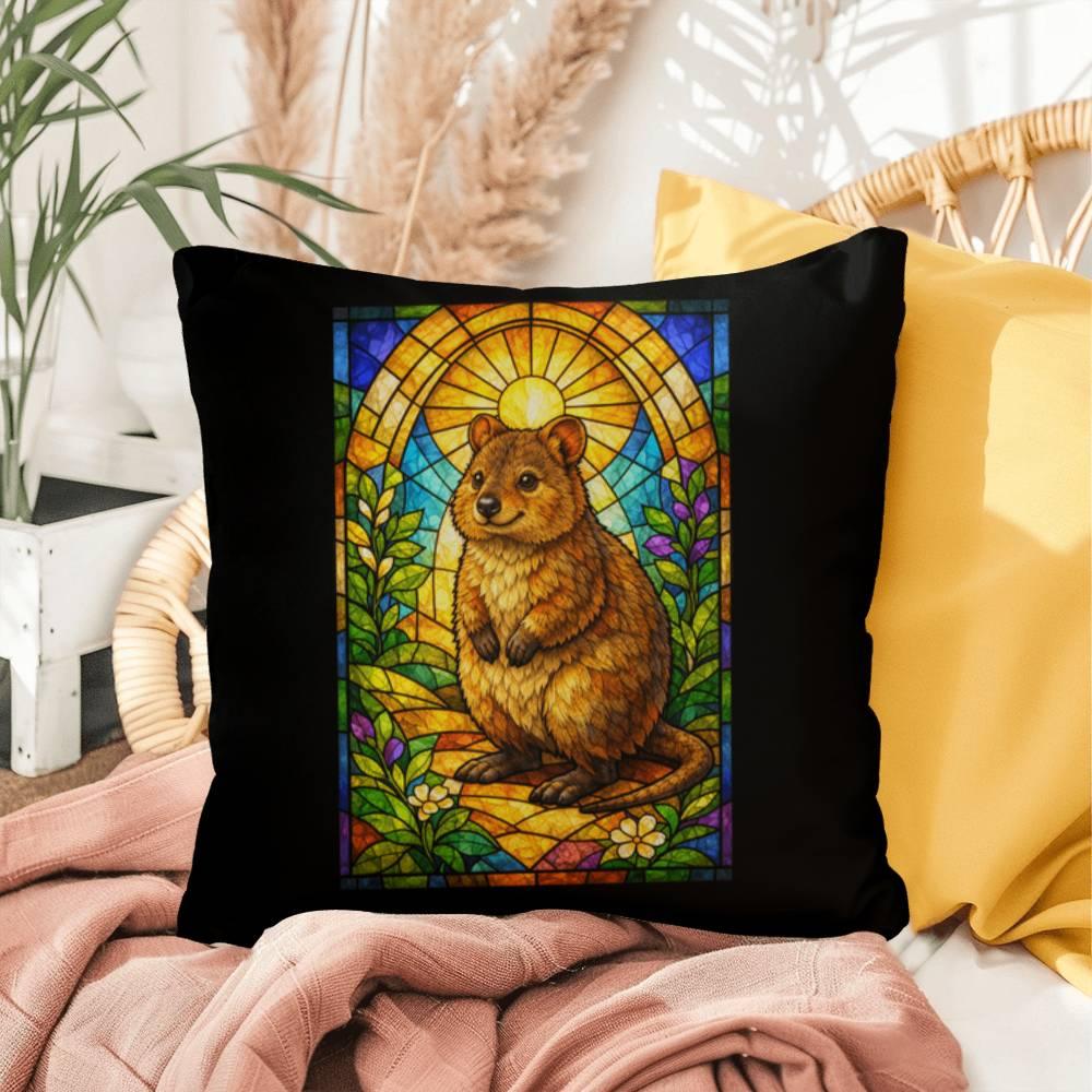 Shop our premium quokka stained glass style throw pillow from MySisterIsASurvivor.