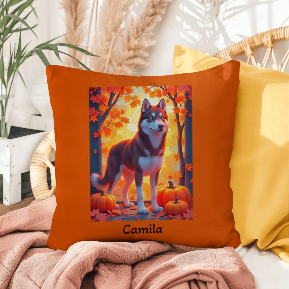 Dark Red Husky blue eyes pillow, custom indoor outdoor Husky dog cushion, home accent - MySisterIsASurvivor