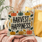 Harvest Happiness throw pillow with fall mindfulness quote, cozy colors and seasonal home décor