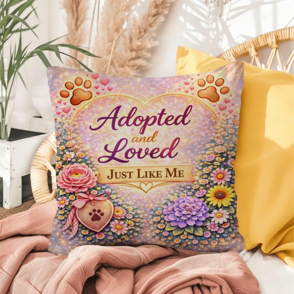 Shop our adopted and loved just like me throw pillow featuring the 16" x 16" style option from MySisterIsASurvivor.